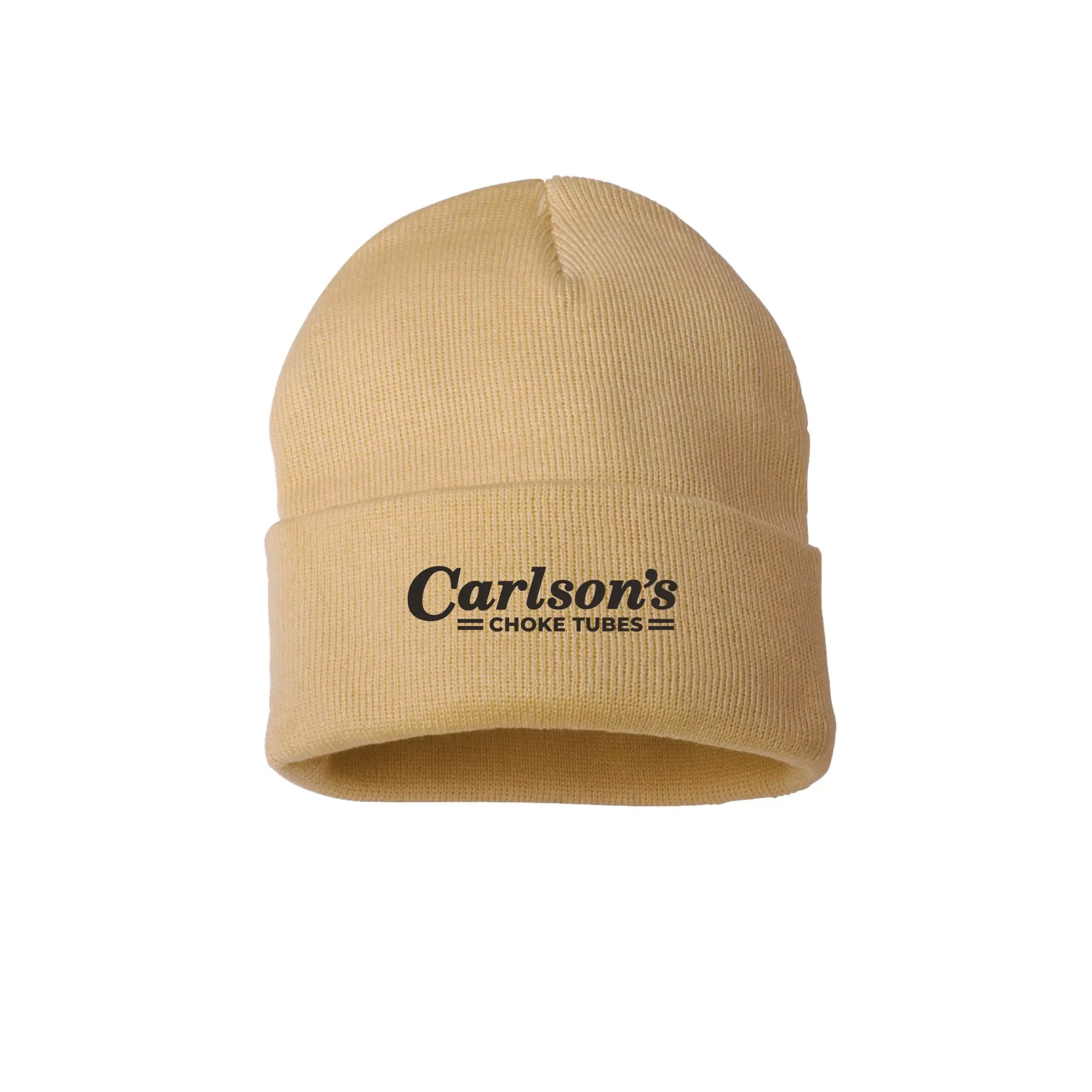 Embroidered Logo Solid Cuffed Beanie - Camel